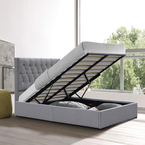 Quality Button Tufted Upholstery Storage Bed Frame Full Size Grey Linen Fabric for sale
