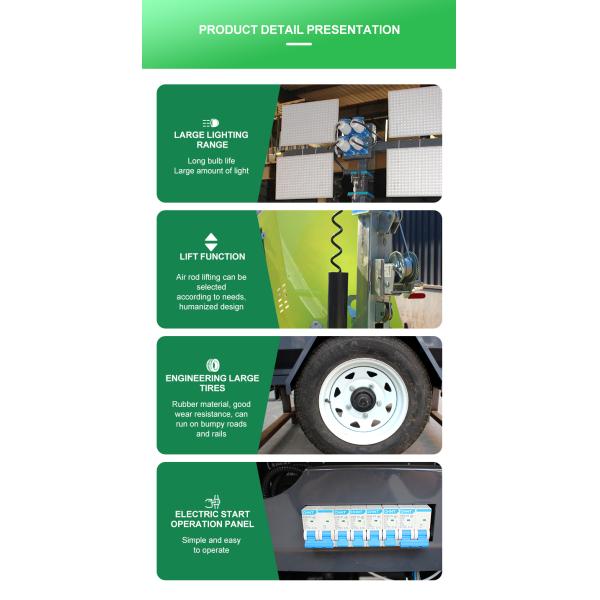 60 Ra Green Power Trailer Type Mobile Solar Led Tower Light with Dimmer Function