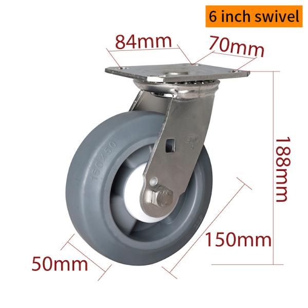 EDL 6 Inch Stainless Steel Heavy Duty Caster With Durable TPE Wheel Loading 350Kg S716P-55
