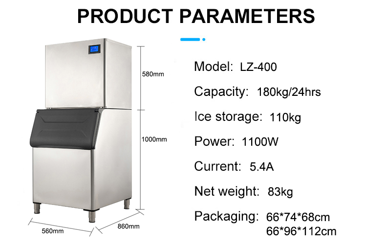 180kg Per Day LZ-400 Professional Commercial Ice Maker Shapes Cube Crescent Ice Machine for Ice