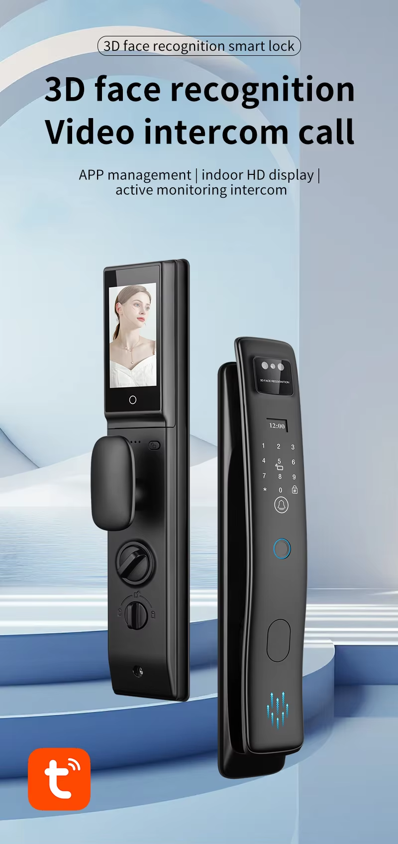 Smart Home S958Max Fingerprint Card Code Key Video Intercom Face ID Recognition Tuya Door Lock