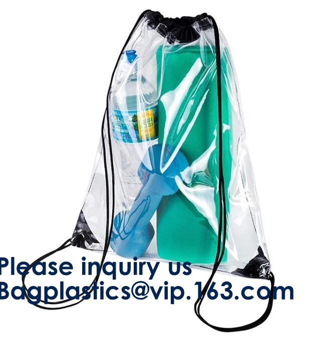Transparent PVC Drawstring Bag With Colorful Rope,Clear PVC drawstring bag with gold string,Pvc Strips Printing Gift Pac