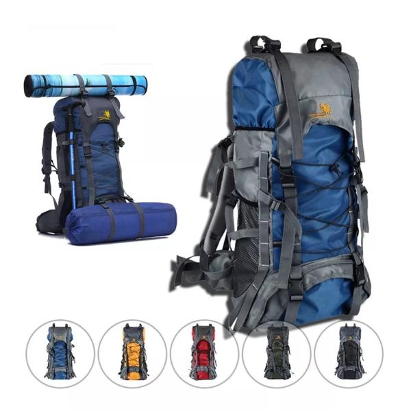 Blue 60L Waterproof Camping Backpack BSCI Mountain Climbing Backpack
