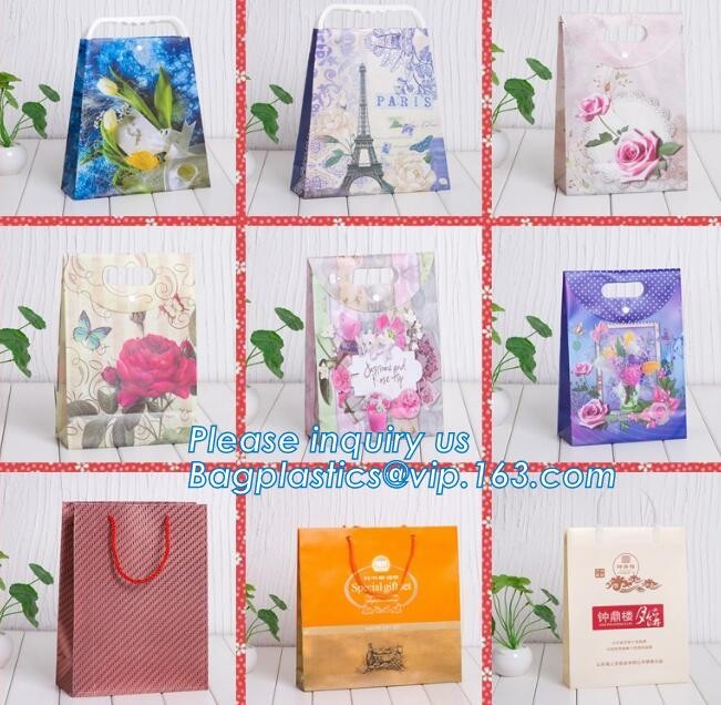 Custom paper bag with handle coated white paper bag printing pattern flower carrier bag,Flower carrier paper bags with d