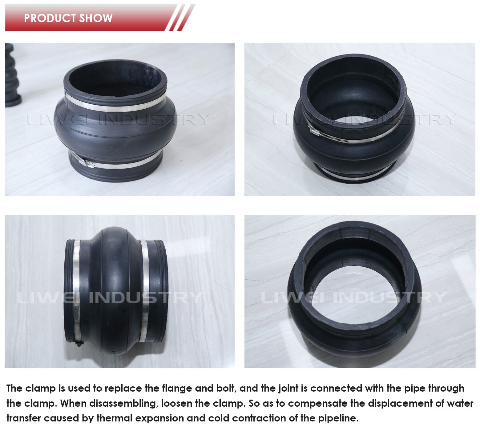 Temperature Range -30C To 150C Clamp Type Rubber Joint For Piping System And Support