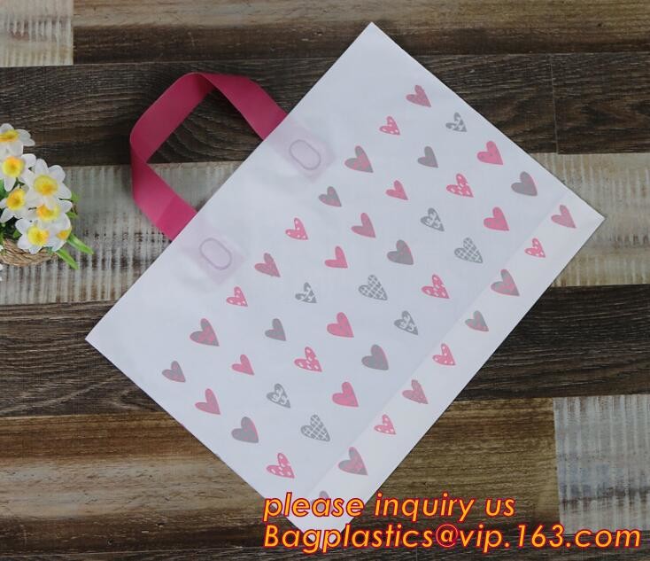 Promotional customized high quality soft loop plastic cloth bag,manufacturer custom soft loop handle polyethylene PE pla