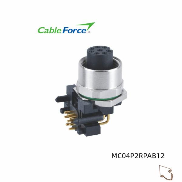 M12 4 Pin Female Connector Panel Front Side Fastening With 90 Degree PCB Contacts