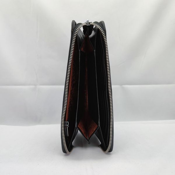 Black Genuine Leather Wallet Men Slim Long Purse WA29