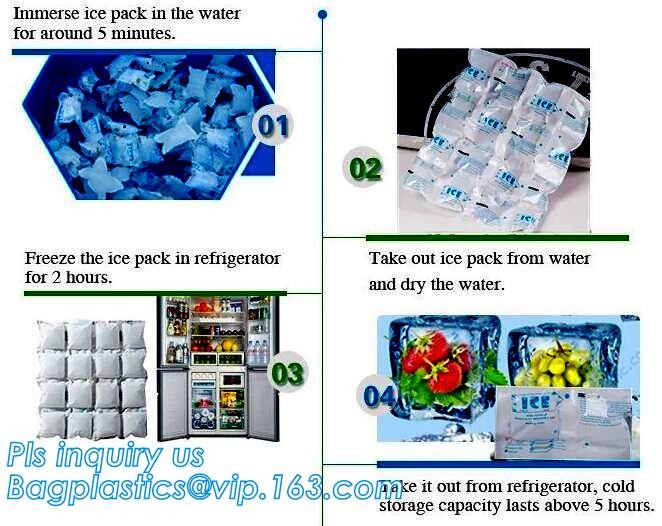 Liquid and fruit fresh keeping ice bag pack, bagged ice storage box for fresh vegetables, disposable ice cube bag for fr