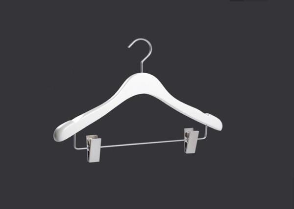 Quality Half White Color Wooden Clothes Hangers With Metal Clips Easily Hanging for sale