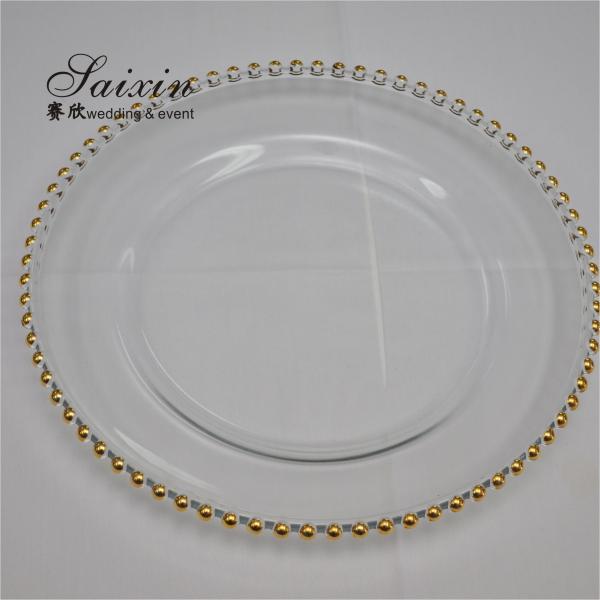 Clear Glass Beaded Charger Plates Wedding Event Gold Silver 32cm/27cm/21cm