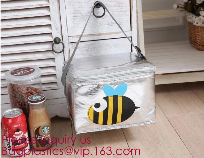 Custom Packing Aluminum Foil Zip-Lock Grocery Handle Thermal Insulation Cooler Bag For Outdoors,Promotional Insulated La