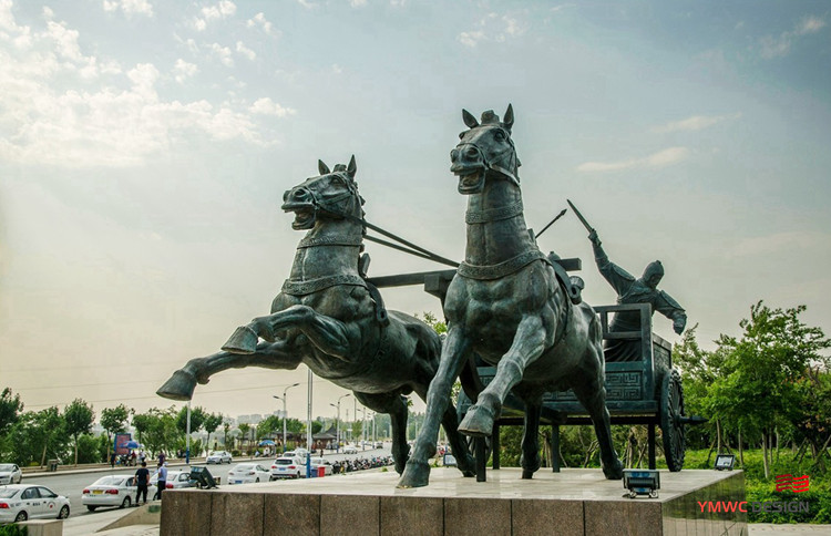 Regional Feature Cast Copper Sculpture of Chinese Bronze Carriage for Urban Landscape