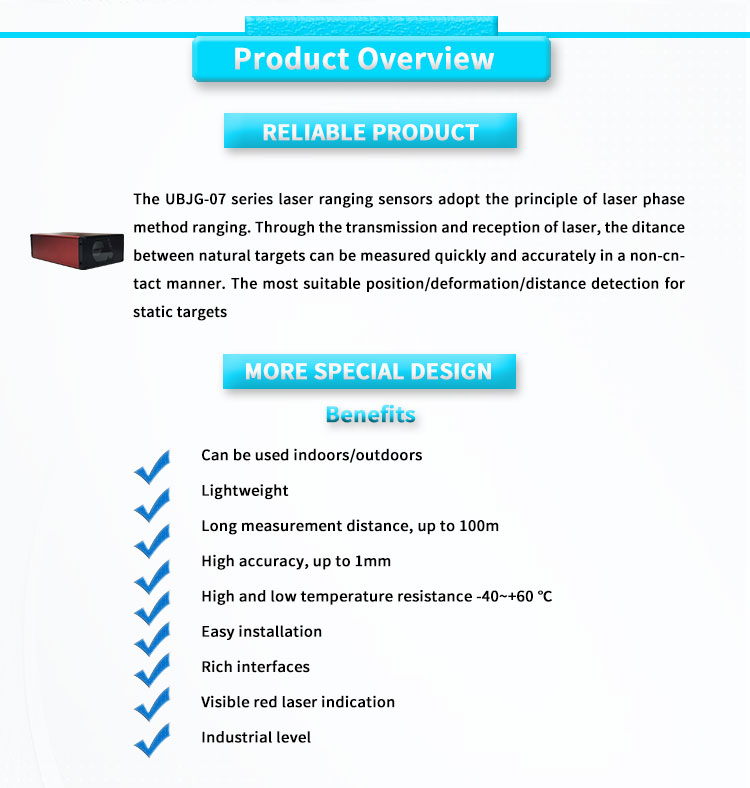 UBJG-07Y 0.1-100m Red Mini Protective Lidar Sensor For Position Measurement