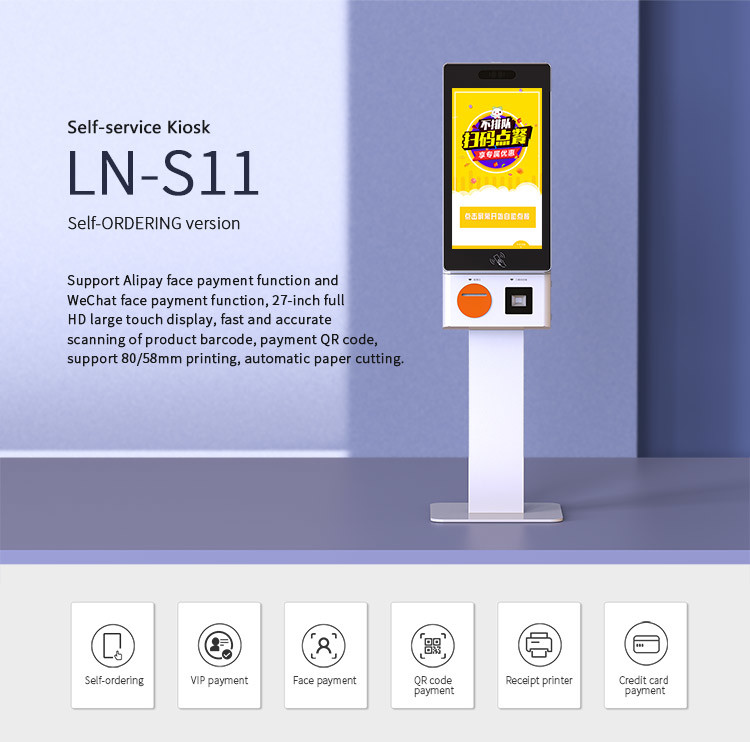 27 Inch Credit Card Payment Self Service Ordering Kiosk with QR Scanner Receipt Printer