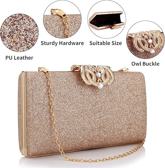 Women Evening Clutch Bag Leather Sparkling Designer Handbag Purse for Wedding Party