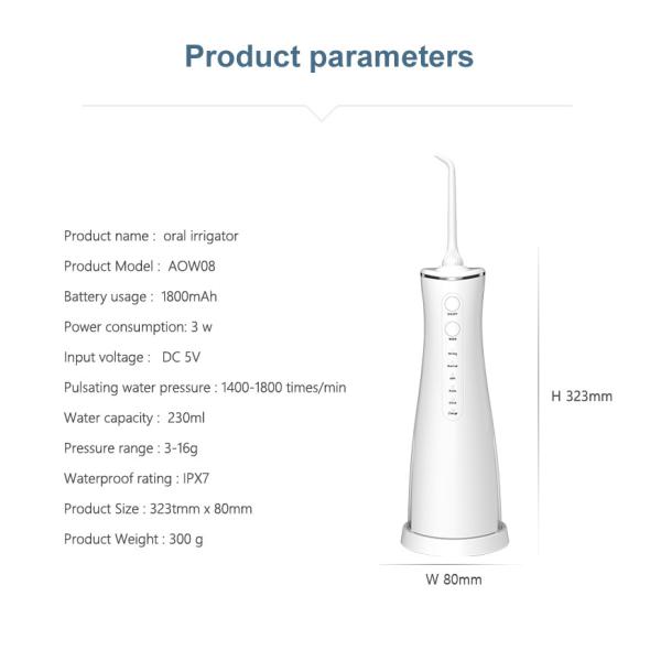 Leakproof Portable Cordless Water Flosser , Rechargeable 250ml Water Jet Dental Wash
