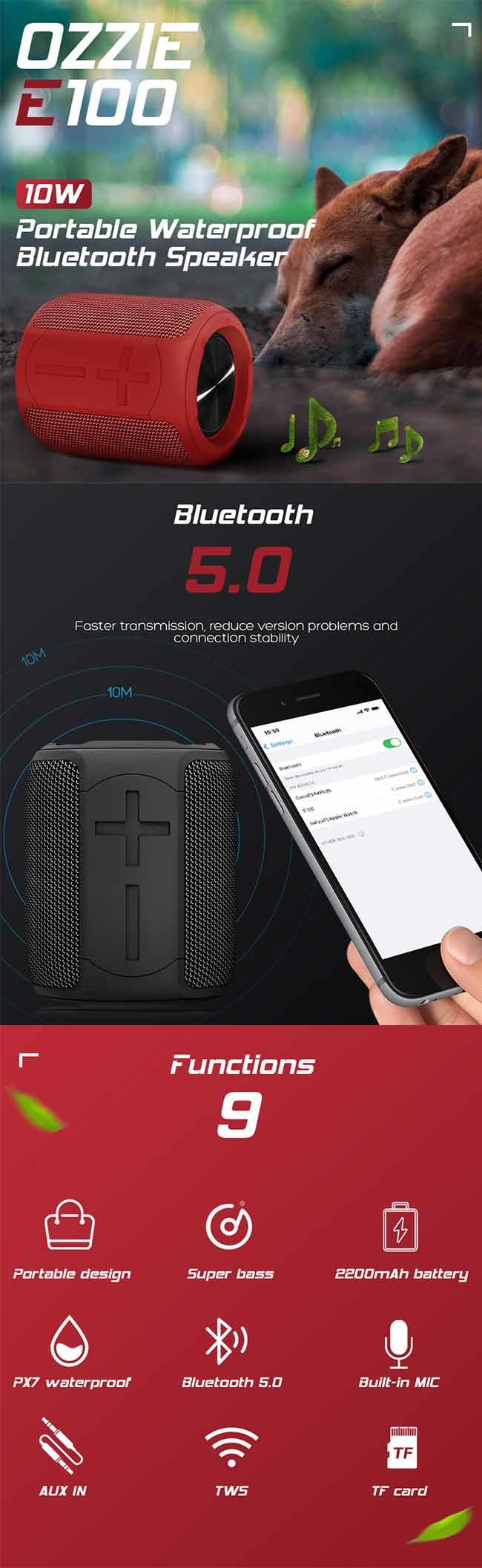 16W Portable Bluetooth Outdoor Speakers With 3.6V 2500mAh Battery And TWS Function