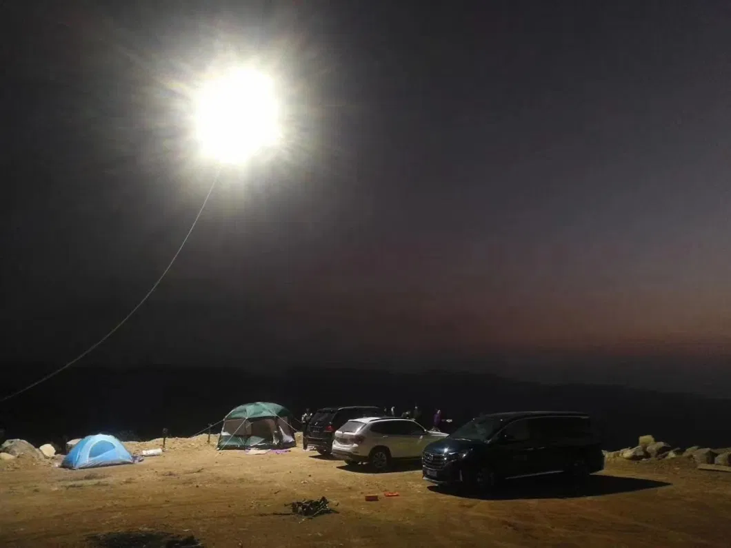 Lighting Drone by Tether Cable Supply Power Continuously 24 Hours for Emergency Lighting