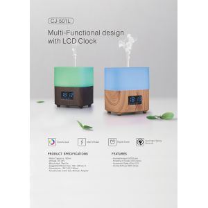 300ML Wood Grain Aromatherapy Diffuser With LCD Clock