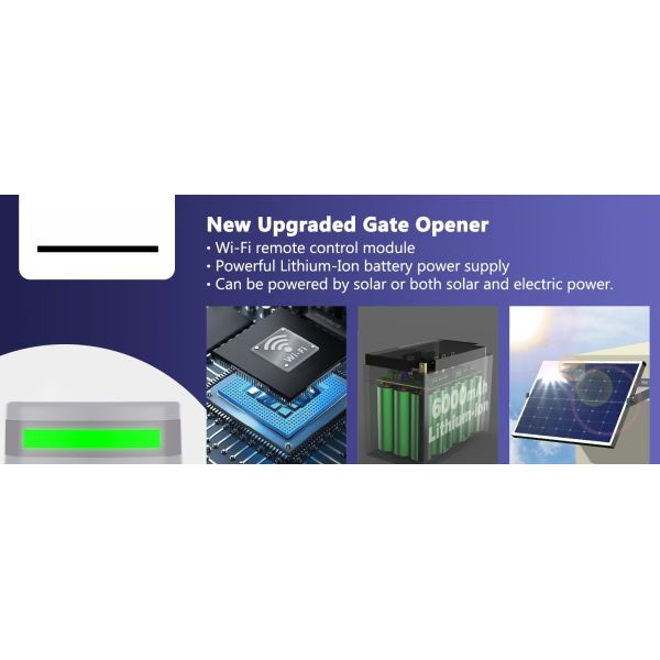 Solar controlled sliding door opener with built-in battery