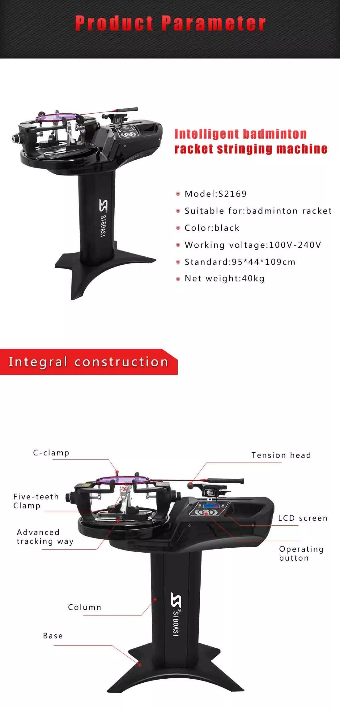 AC 240V Vertical Badminton Racket Stringing Machine Black