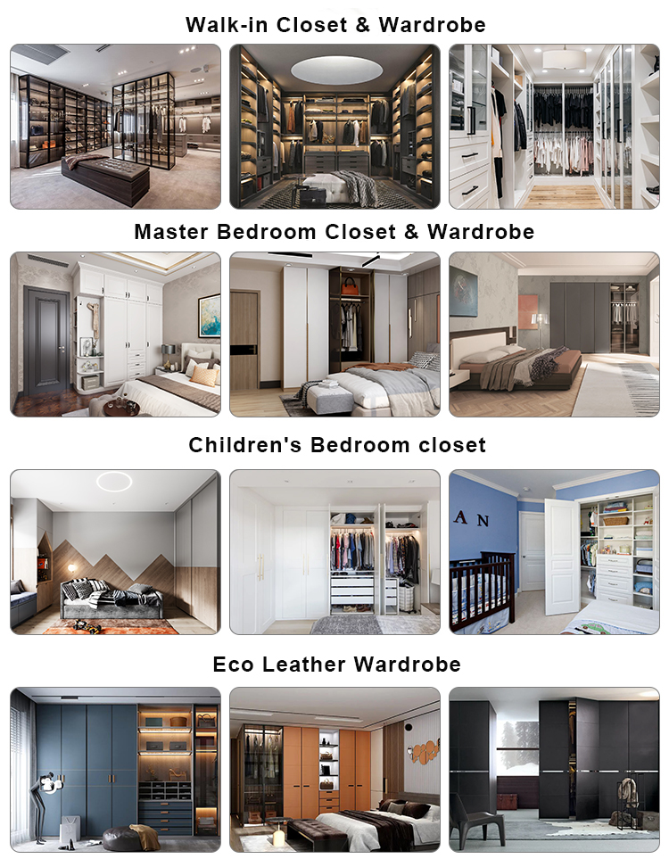 Modern Design Custom Aluminium Frame Glass Door MDF Walk-in Closet with Center Island