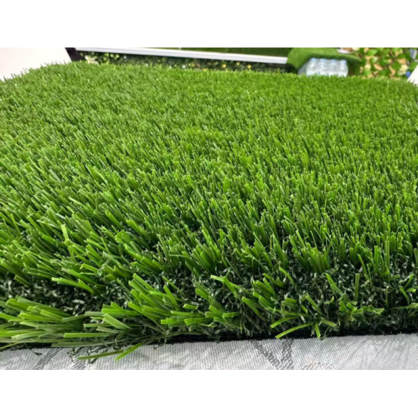 Close-up view of 36mm compound cloth saro backing artificial turf texture