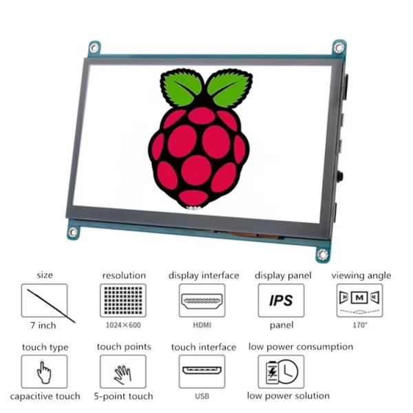 7 '' 1024x600 HDMI TFT Display 450 Cd/M2 Raspberry Pi 7 Touchscreen Display