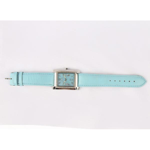 Rectangle Blue Leather Quartz Watch Stainless Steel Case MOP Dial