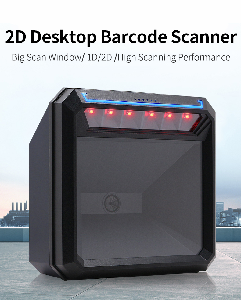 Desktop Wired USB Barcode Scanner with Red LED Illumination and Omni Directional Scanning