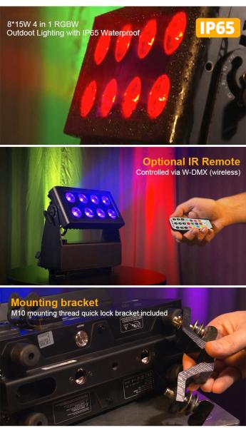 ROSH Battery Powered LED Stage Lights RGBWA + UV 6 In 1 RGBW Led Flood Spotlights DMX512