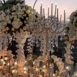 China ZT-325G Latest Design Gold Crystal Candelabra Wedding Table Decoration Centerpiece For 15 Arms wholesale