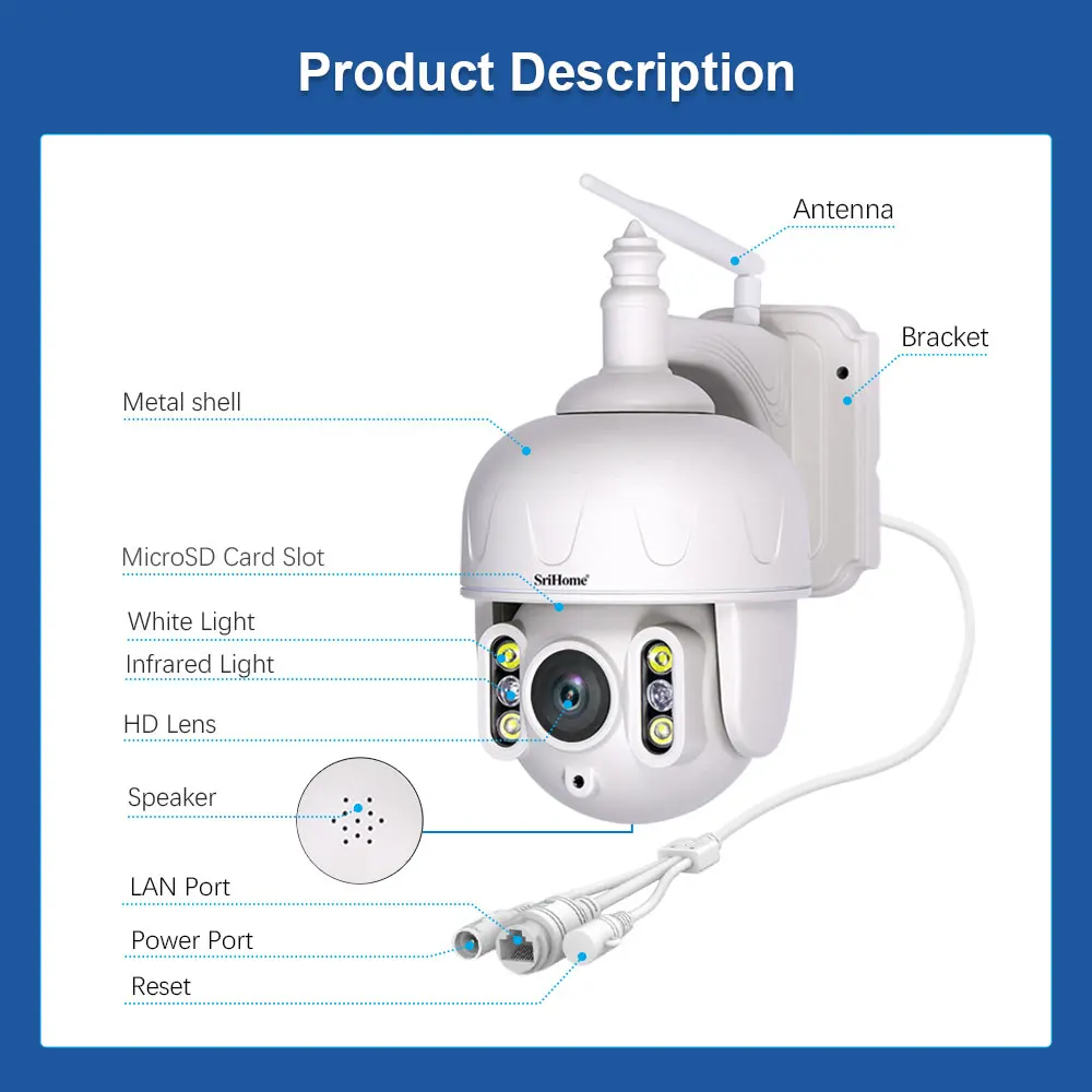 Outdoor Waterproof Security Camera 5MP Full Color Night Vision WiFi Auto Motion Tracking Camera