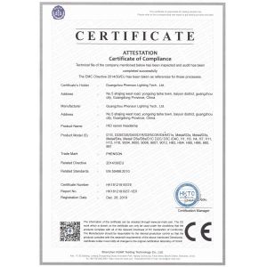 Guangzhou Phenson Lighting Tech., Ltd Certifications