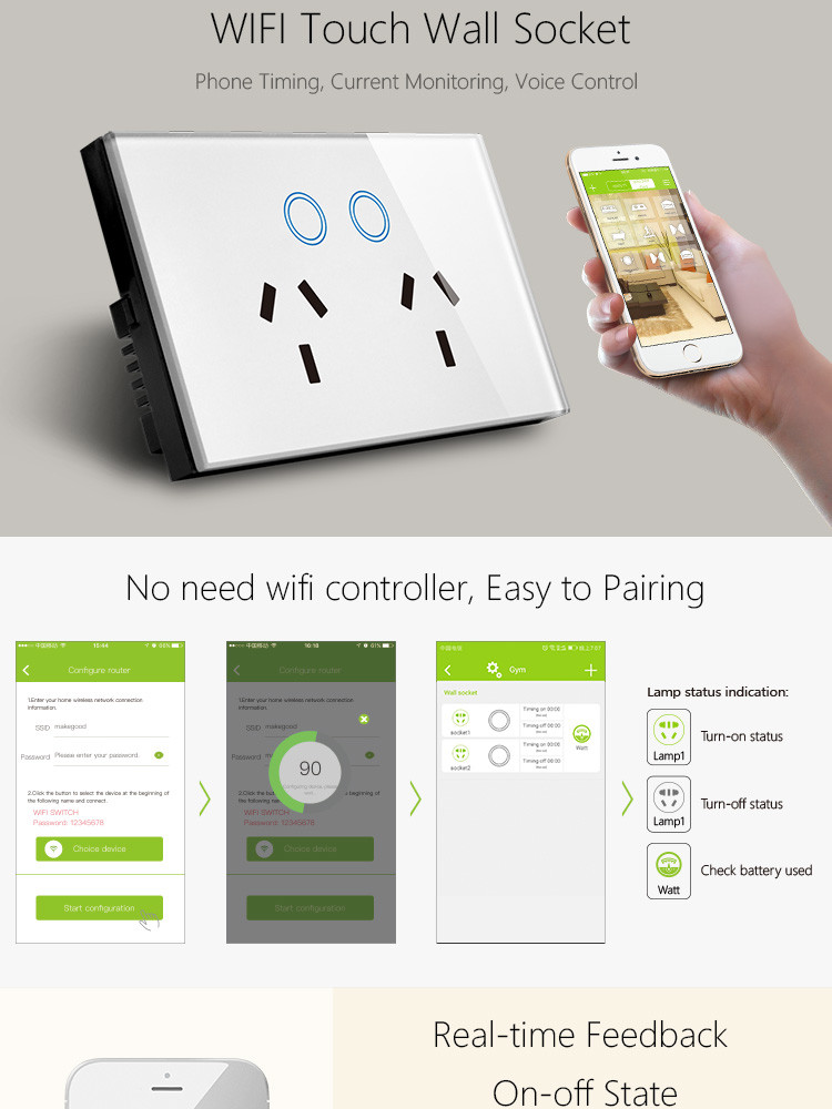 Smart Home Wifi Socket Us/Au Wifi Smart Phone Remote Control Switch Socket Wifi Wall Socket Double Wireless 802.1b/g/n