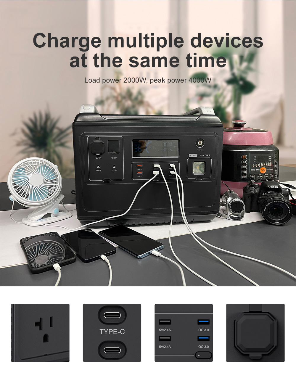 New energy generator MPPT input two-way 2000W quick lifepo4 portable power station 2000w
