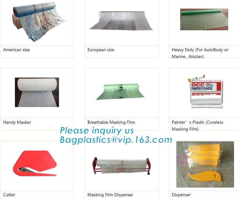 Disposable car protection pre-taped paint plastic masking film, PE material soft hardness protective plastic masking fi