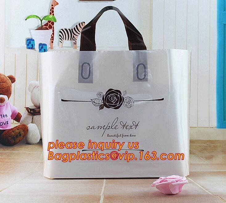 Promotional customized high quality soft loop plastic cloth bag,manufacturer custom soft loop handle polyethylene PE pla