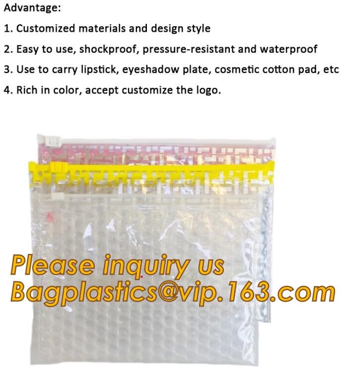 Cosmetic Slider Zip lockk Bubble Bags Bubble Slide Pouch,Zip lockk esd bubble bag bubble packaging wrap cosmetic pouch slide