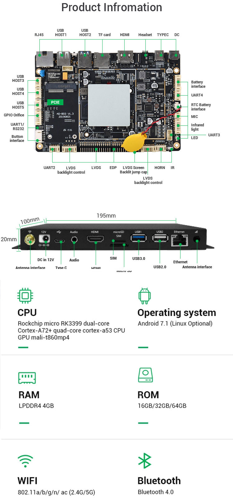RK3399 Android 7.1 HD Media Player Box Commercial Advertising Player