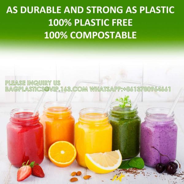 Compostable Straws 7 3/4 Inch Long - Clear Disposable Straws, Eco Friendly Drinking Straw For Milkshake Smoothies