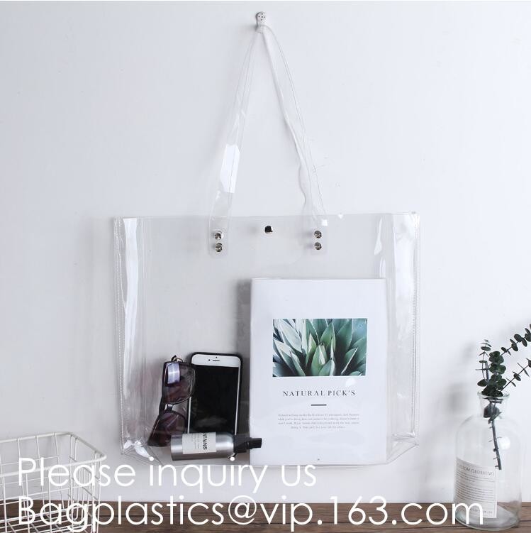 Transparent PVC Blanket Bag/Plastic Shopping Bag/Packaging Bag With Black Woven Trim And Webbing Handle, bagease, packag