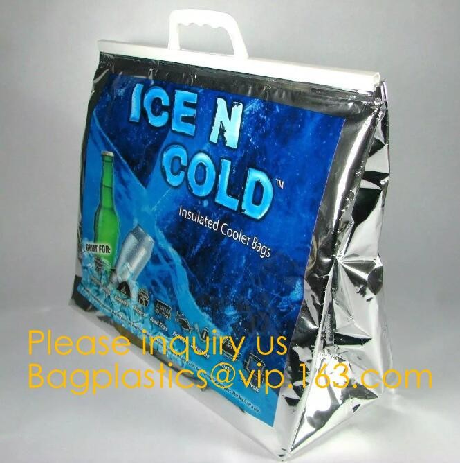 Custom Packing Aluminum Foil Zip-Lock Grocery Handle Thermal Insulation Cooler Bag For Outdoors,Promotional Insulated La