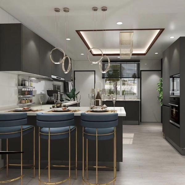 Modern kitchen cabinet with appliances and countertop