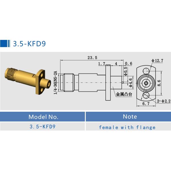 50Ohm 3.5 Mm Female Jack Connector Gold Plated RF Millimeter Wave Connector