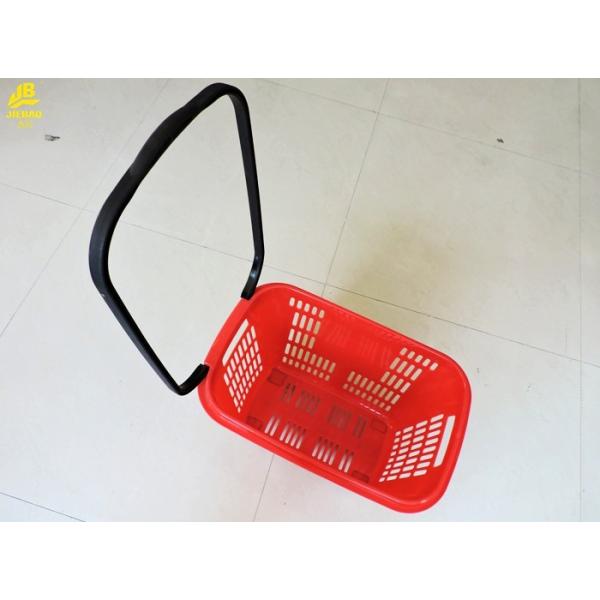 33L Shopping Basket With Wheels And Handle PU Wheels Red Colour Can Custom Logo