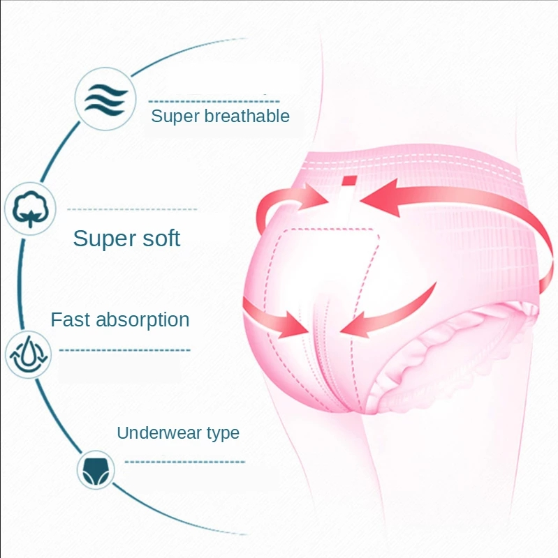 Women's Pull Up Panty Diapers with Disposable Menstrual Pad Breathable and Quick Dry