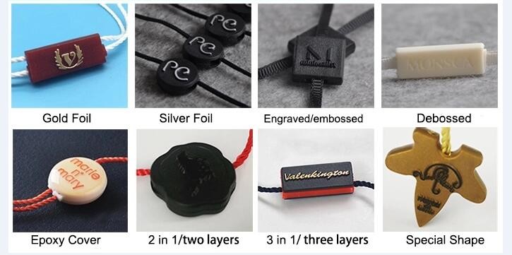 Custom Plastic Hanging Tags Engraved Black Plastic Name Tags With Loop Lock String