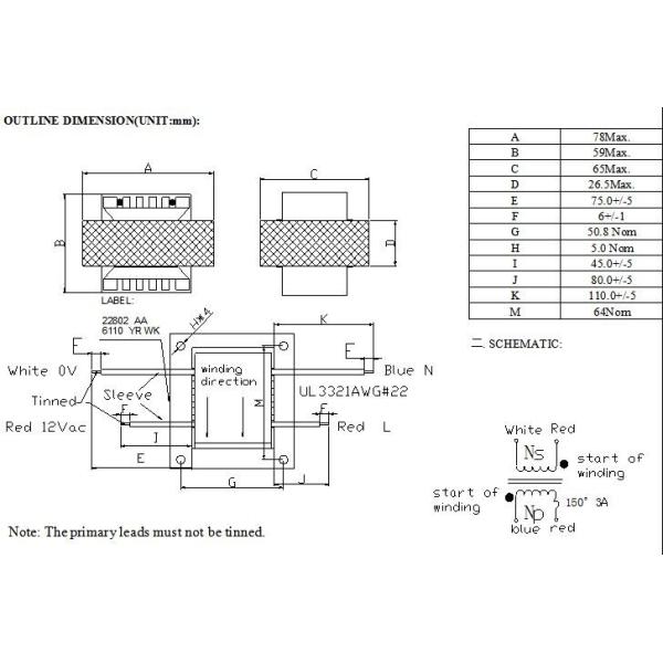 Linear EI76 60Hz Low Power Transformer , 12V 180mA UK Europe Low Current Transformer